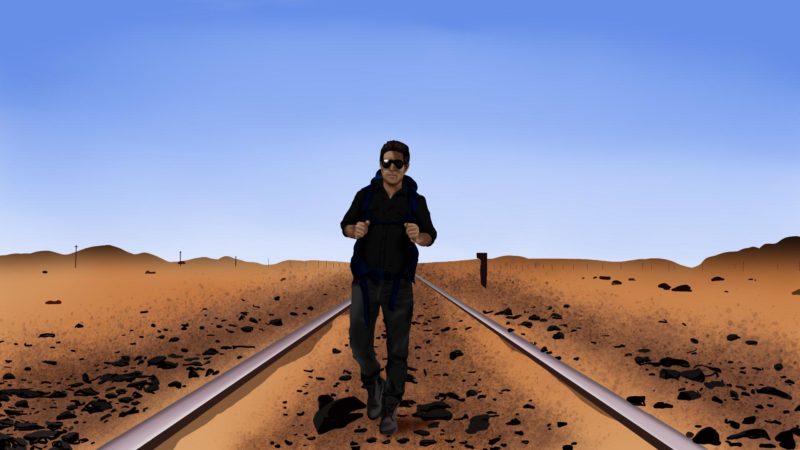 Hombre caminando por el desierto - Ilustración: Ivanna Balzán