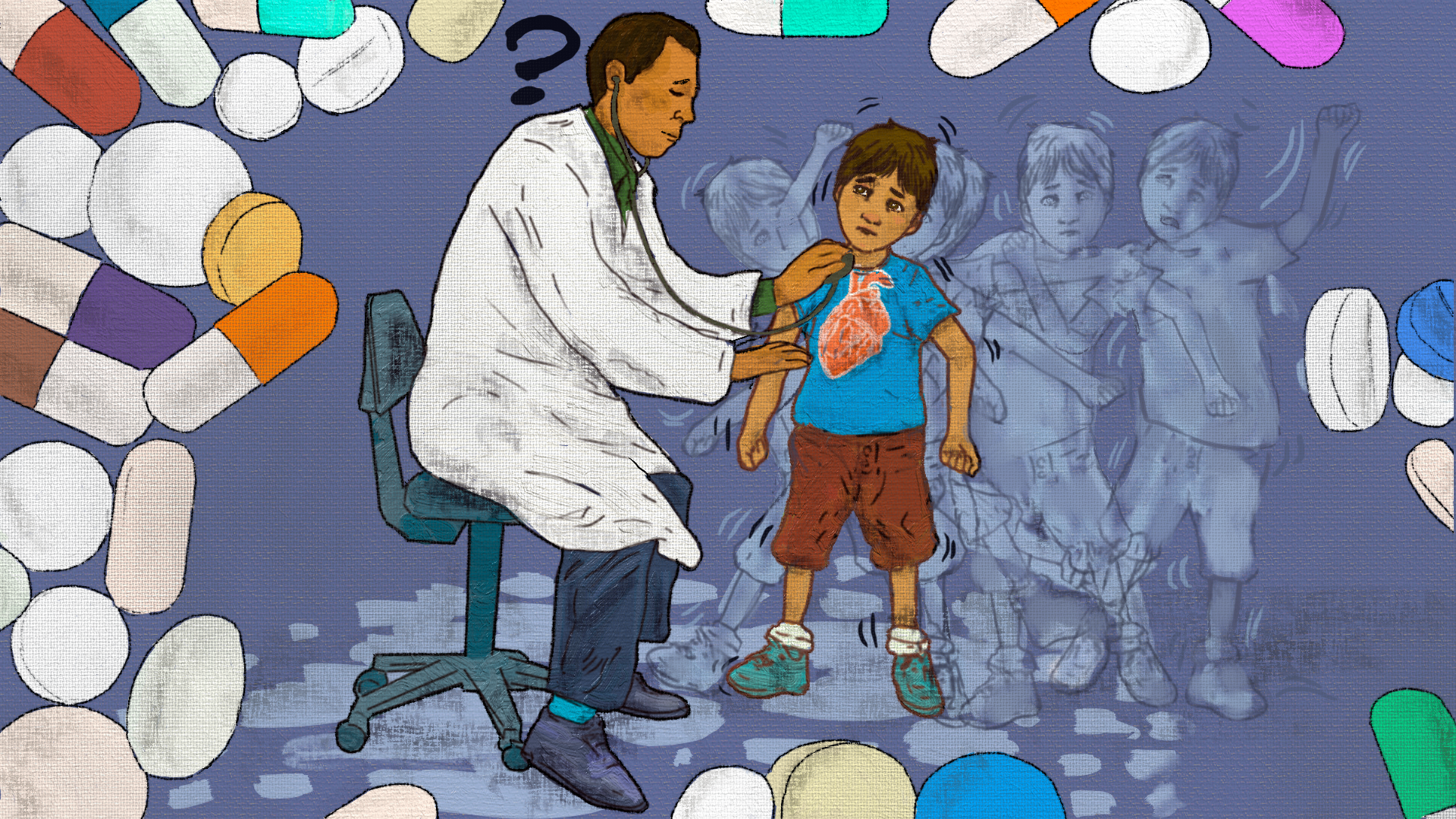 Médico Pediatra evaluando a un niño - Ilustración: Robert Dugarte